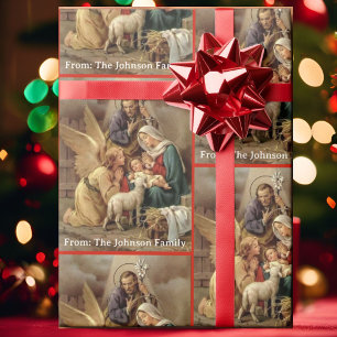 Nativity Holy Family Add Your Text Christmas Gift Wrapping Paper