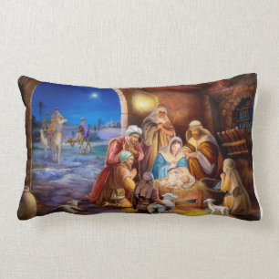 nativity, holy night painting lumbar cushion