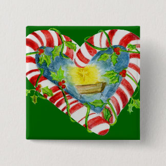 Nativity in Candy Cane Heart 15 Cm Square Badge