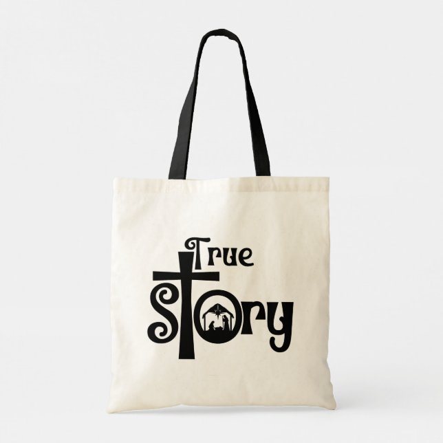 Nativity Jesus True Story Christian Gift Tote Bag (Back)