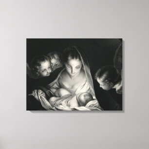 Nativity Jesus Virgin Mary Angels Black White Canvas Print