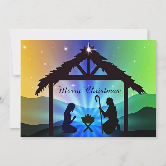 Nativity Manger Christmas Graphic Christmas Flat Holiday Card (Front)