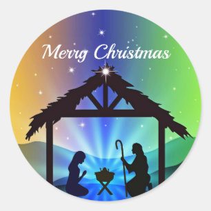 Nativity Manger Christmas Graphic Classic Round Sticker