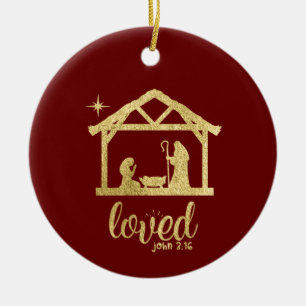 Nativity Manger Jesus Love Christian Christmas Ceramic Ornament