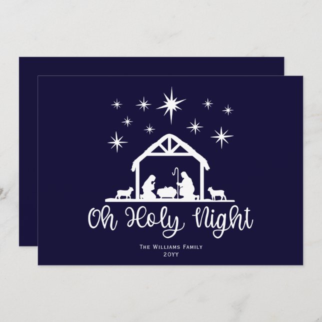 Nativity Manger Oh Holy Night Script  Holiday Card (Front/Back)