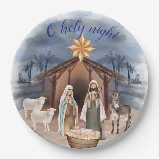Nativity Manger Scene Church Party Christmas Paper Plate (Front)