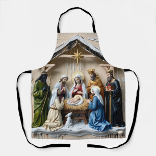 Nativity manger, tree wise men Bethlem Apron