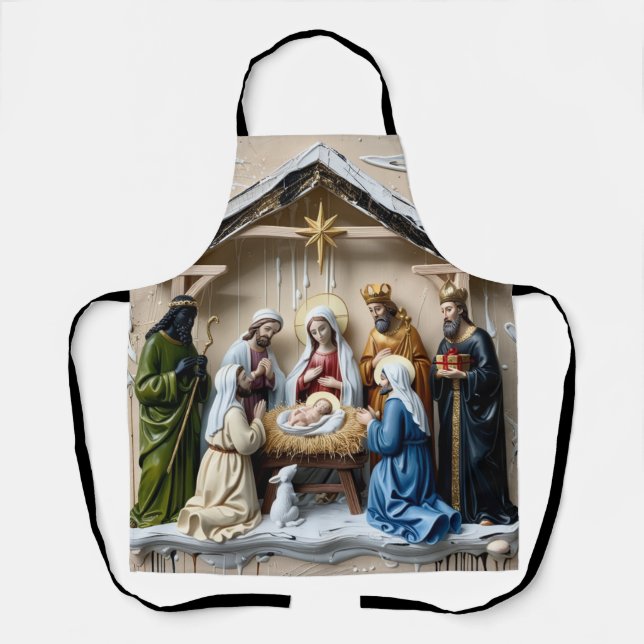 Nativity manger, tree wise men Bethlem Apron (Front)