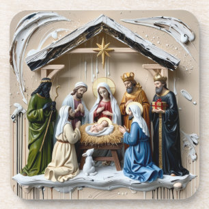 Nativity manger, tree wise men Bethlem Coaster