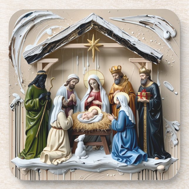 Nativity manger, tree wise men Bethlem Coaster (Front)