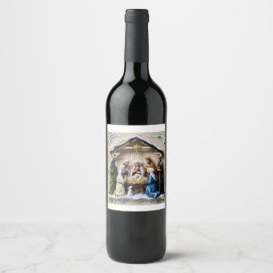 Nativity manger, tree wise men Bethlem Wine Label