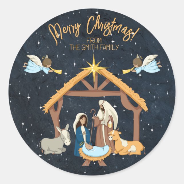 Nativity Medium Skin Tone Christmas Classic Round Sticker (Front)