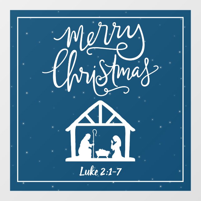 Nativity Merry Christmas Blue Window Cling (Sheet)