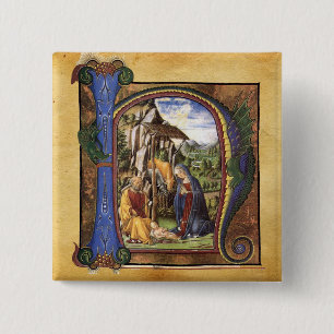 NATIVITY MONOGRAM CHRISTMAS PARCHMENT 15 CM SQUARE BADGE