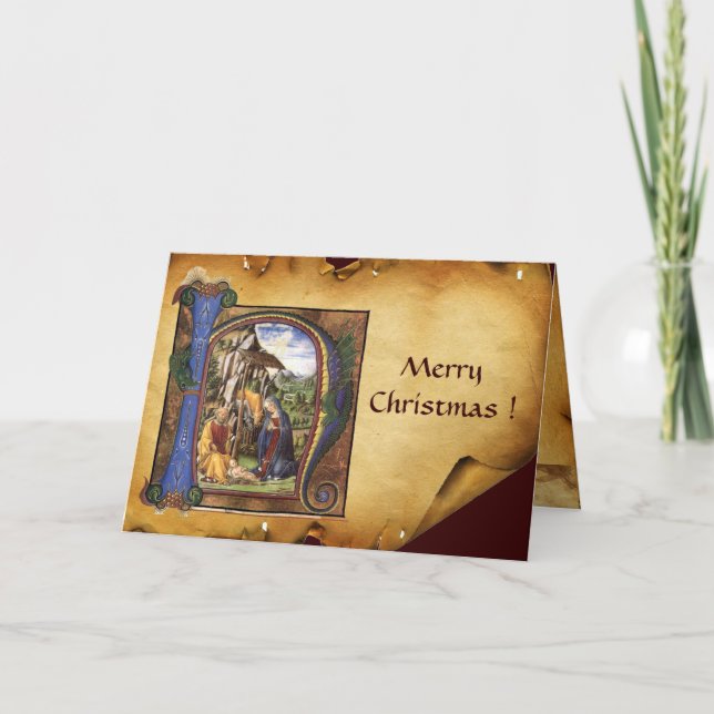 NATIVITY MONOGRAM CHRISTMAS PARCHMENT HOLIDAY CARD (Front)