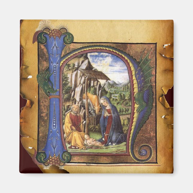 NATIVITY MONOGRAM CHRISTMAS PARCHMENT MAGNET (Front)