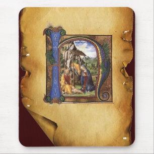 NATIVITY MONOGRAM CHRISTMAS PARCHMENT MOUSE PAD
