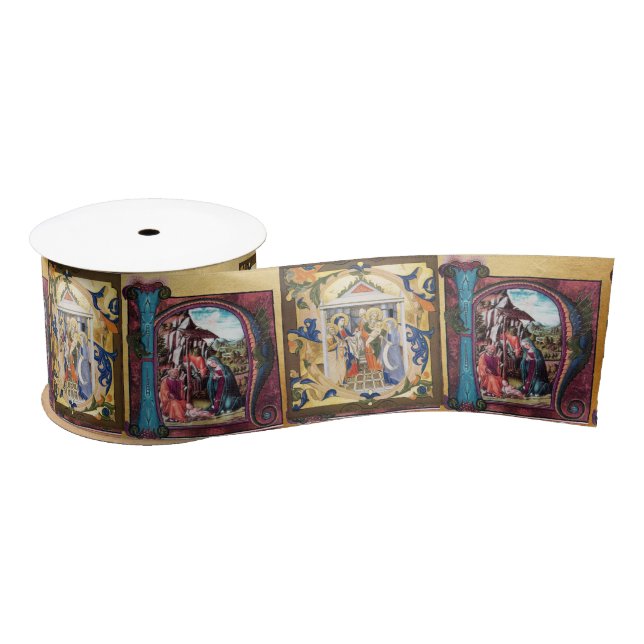 NATIVITY MONOGRAM PARCHMENT SATIN RIBBON (Spool)