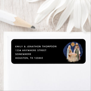 Nativity Name Return Address Christmas Black Label