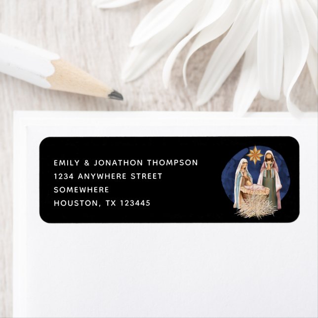 Nativity Name Return Address Christmas Black Return Address Label (Insitu)