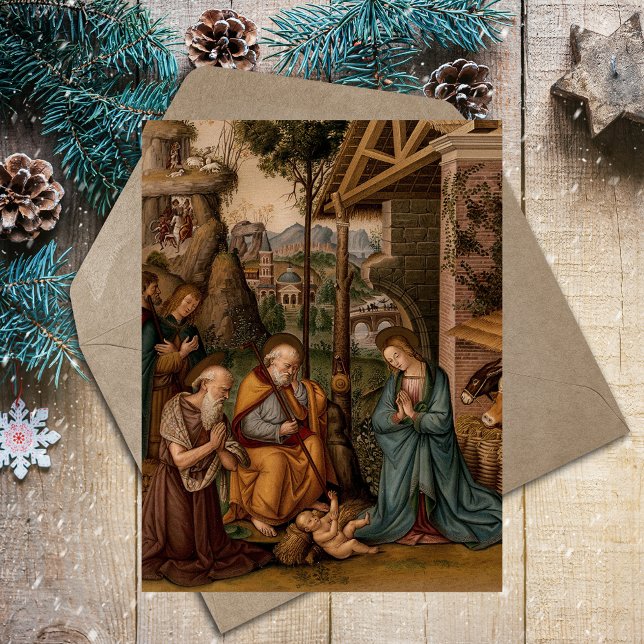 Nativity of Christ Religious Christian Christmas Holiday Postcard (Nativity Scene of Jesus Christ Religious Traditional Christian Catholic Christmas Holiday Postcard)