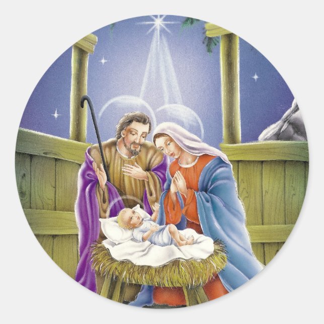 Nativity of Jesus with Josef and Mary Classic Round Sticker (Front)