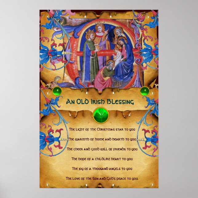 NATIVITY Old Irish Christmas Blessing Parchment Poster (Front)