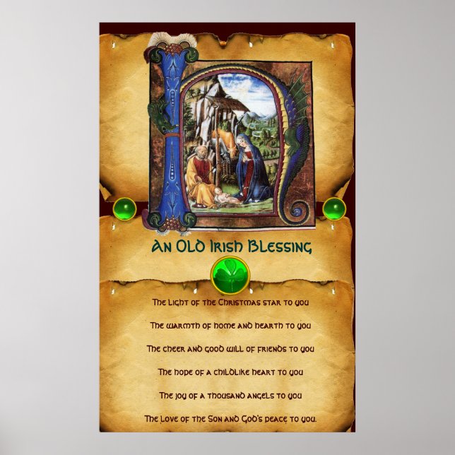 NATIVITY Old Irish Christmas Blessing Parchment Poster (Front)