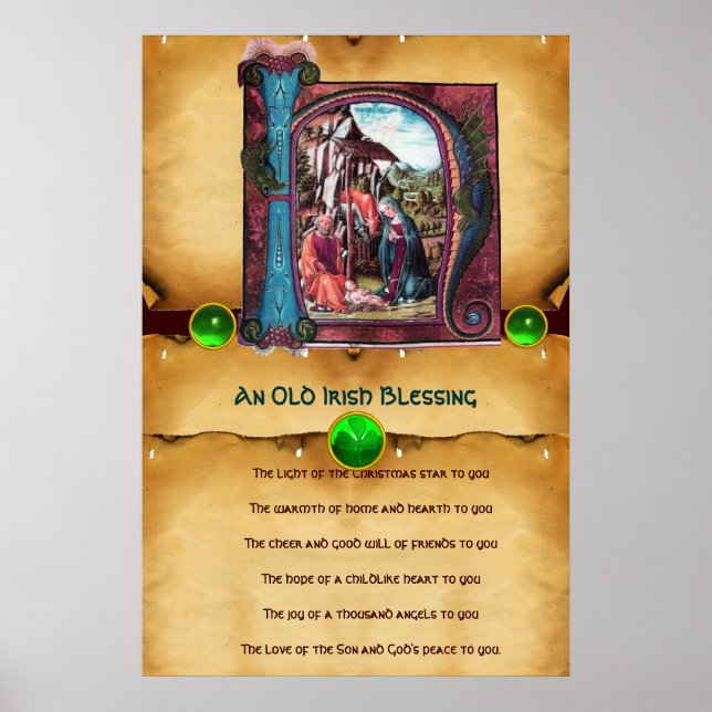 NATIVITY Old Irish Christmas Blessing Parchment Poster (Front)