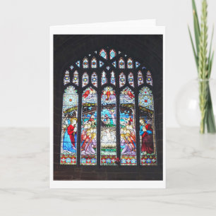 Nativity on a stained glass window holiday card