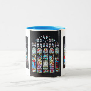Nativity on a stained glass window Two-Tone coffee mug