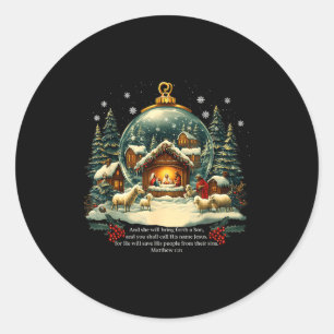 Nativity Ornament Christmas Scene Matthew 1_21  Classic Round Sticker