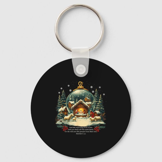 Nativity Ornament Christmas Scene Matthew 1_21  Key Ring (Front)