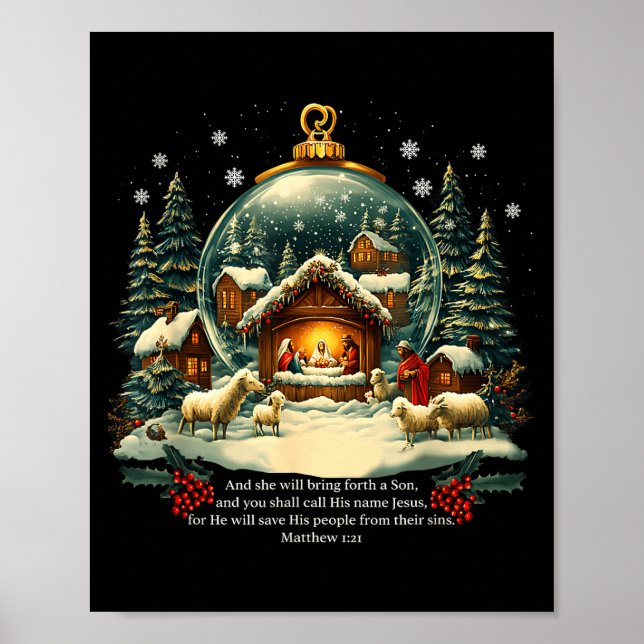 Nativity Ornament Christmas Scene Matthew 1_21  Poster (Front)