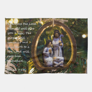 Nativity Ornament Isiah Seven Fourteen Tea Towel