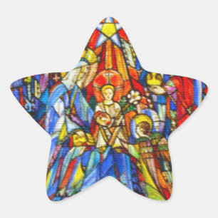 Nativity Painted Stained Glass Style Star Sticker