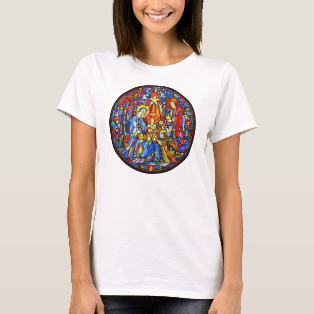 Nativity Painted Stained Glass Style T-Shirt (Front)
