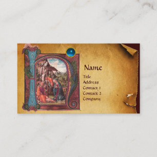 NATIVITY PARCHMENT Blue Sapphire Monogram Business Card
