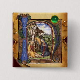 NATIVITY PARCHMENT Green Jade Monogram 15 Cm Square Badge