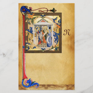 NATIVITY PARCHMENT WITH FLORENTINE FLORAL MONOGRAM STATIONERY