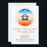 Nativity Patriotic Christmas Psalm 33:12 Calendar Holiday Card<br><div class="desc">Celebrate the season with faith, family, and heritage in this inspirational 2026 calendar Christmas card. The front features a patriotic nativity design framed in red, white, and blue watercolor with the Bethlehem star above and the verse “Blessed is the nation whose God is the Lord” (Psalm 33:12). On the back,...</div>