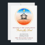 Nativity Patriotic Christmas Psalm 33:12 Calendar Holiday Card<br><div class="desc">Celebrate the season with faith, family, and heritage in this inspirational 2026 calendar Christmas card. The front features a patriotic nativity design framed in red, white, and blue watercolor with the Bethlehem star above and the verse “Blessed is the nation whose God is the Lord” (Psalm 33:12). On the back,...</div>