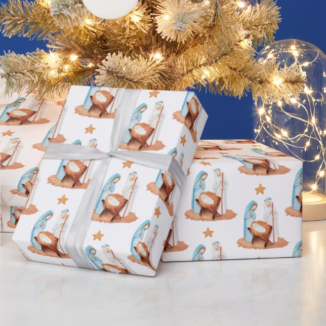 Nativity Pattern Scene Mary Joseph Jesus Christmas Wrapping Paper (Holidays)