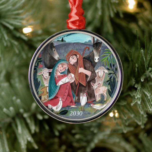 Nativity religious Christmas illustration Metal Ornament (Tree)