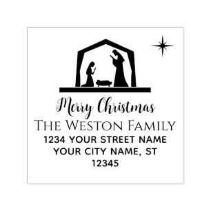 Nativity Scene #2B Manger Baby Jesus Name Address Self-inking Stamp