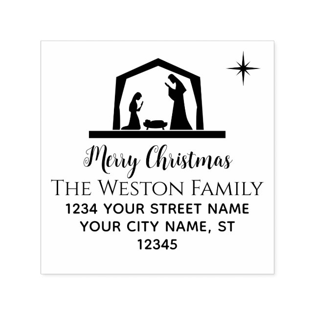 Nativity Scene #2B Manger Baby Jesus Name Address Self-inking Stamp (Design)