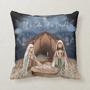 Nativity Scene All Is Calm, All is Bright Lyrics Cushion
