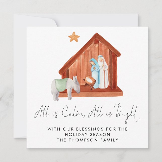 Nativity Scene All Is Calm Flat Card (Front)