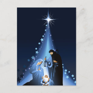 Nativity scene announcement postcard