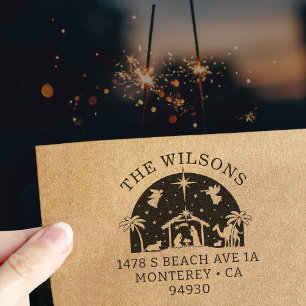 Nativity Scene Baby Jesus Christ Return Address Rubber Stamp